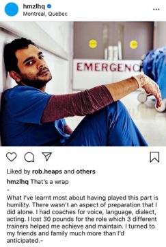 Hamza Haq shared a photo on Instagram of himself from the sets of Transplant as the show wrapped up.